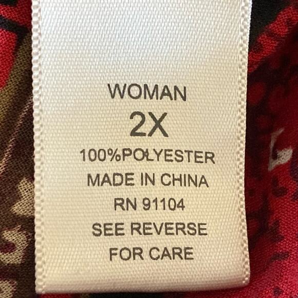 Dressbarn Burgundy Gold Paisley Print Ruffled Collar Chiffon Blouse Size 2X Fall - Picture 9 of 10